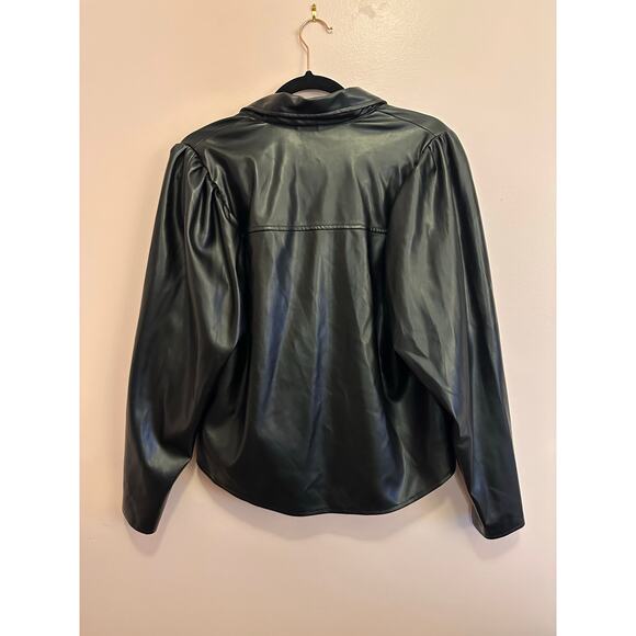 Laundry by Shelli Segal Faux Leather Puff Sleeve Button Up Shirt Jacket Small - Picture 8 of 10